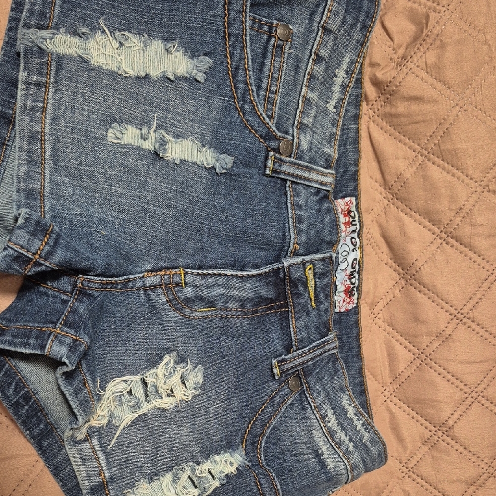 Stylish Blue Distressed Denim Shorts